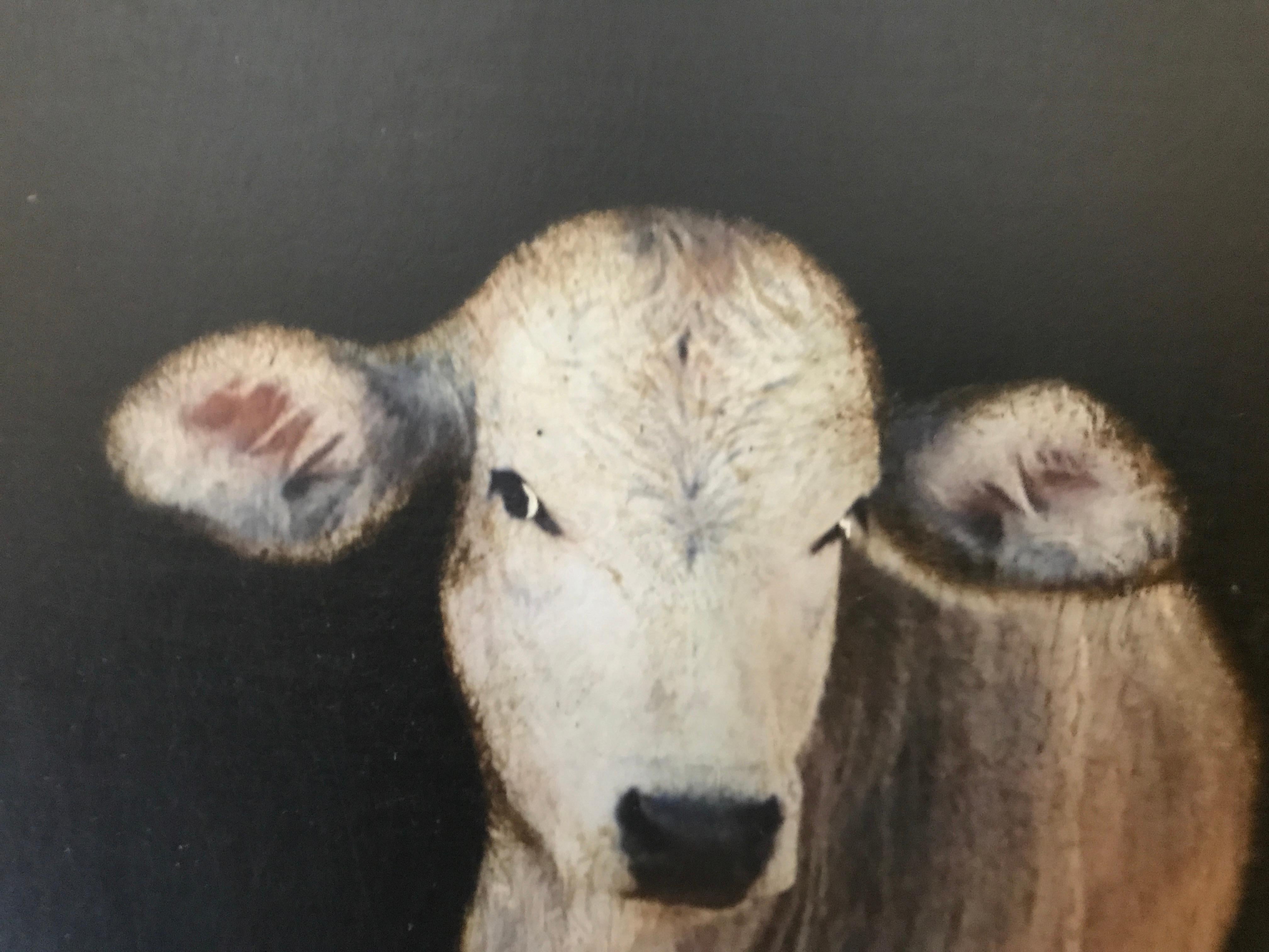 Cow I by Dawne Raulet, petite square contemporary animal painting 7