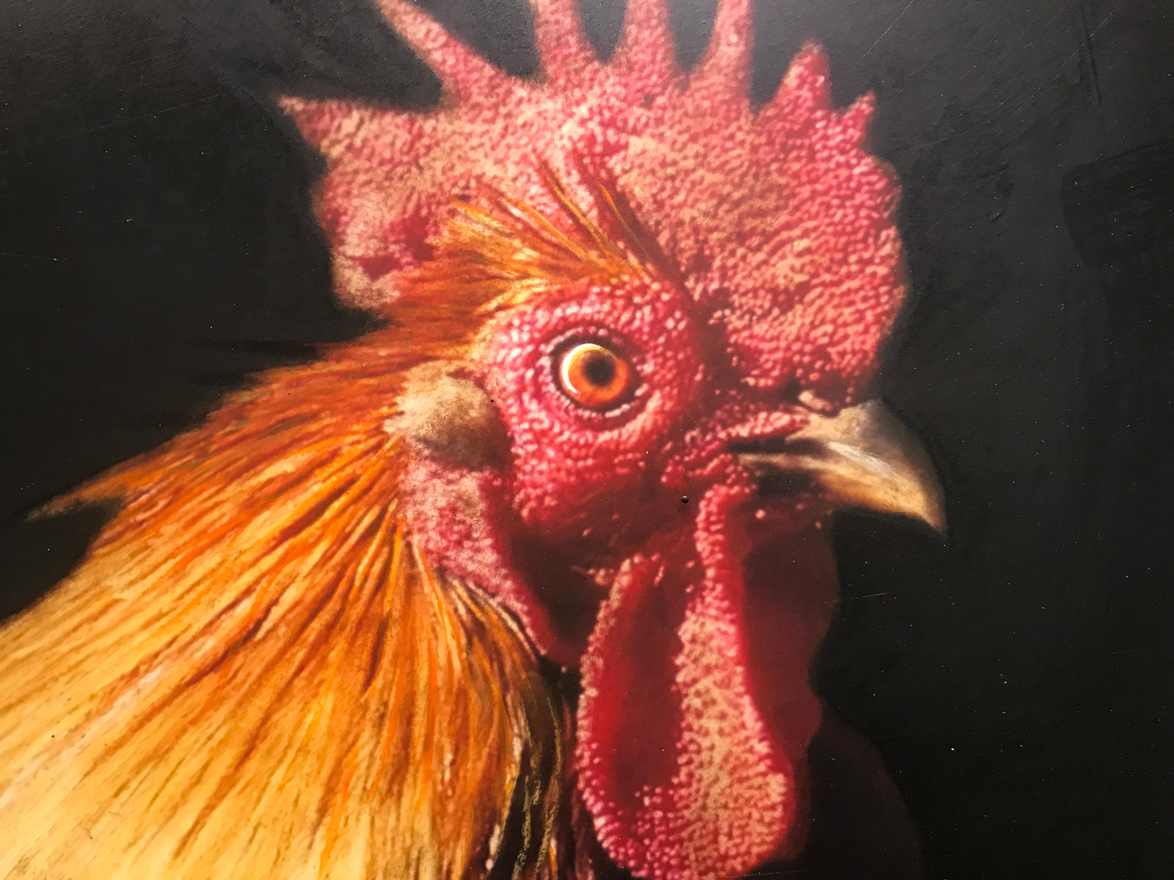 Crown and Coq by Dawne Raulet, Large Framed Contemporary Animal Painting 1