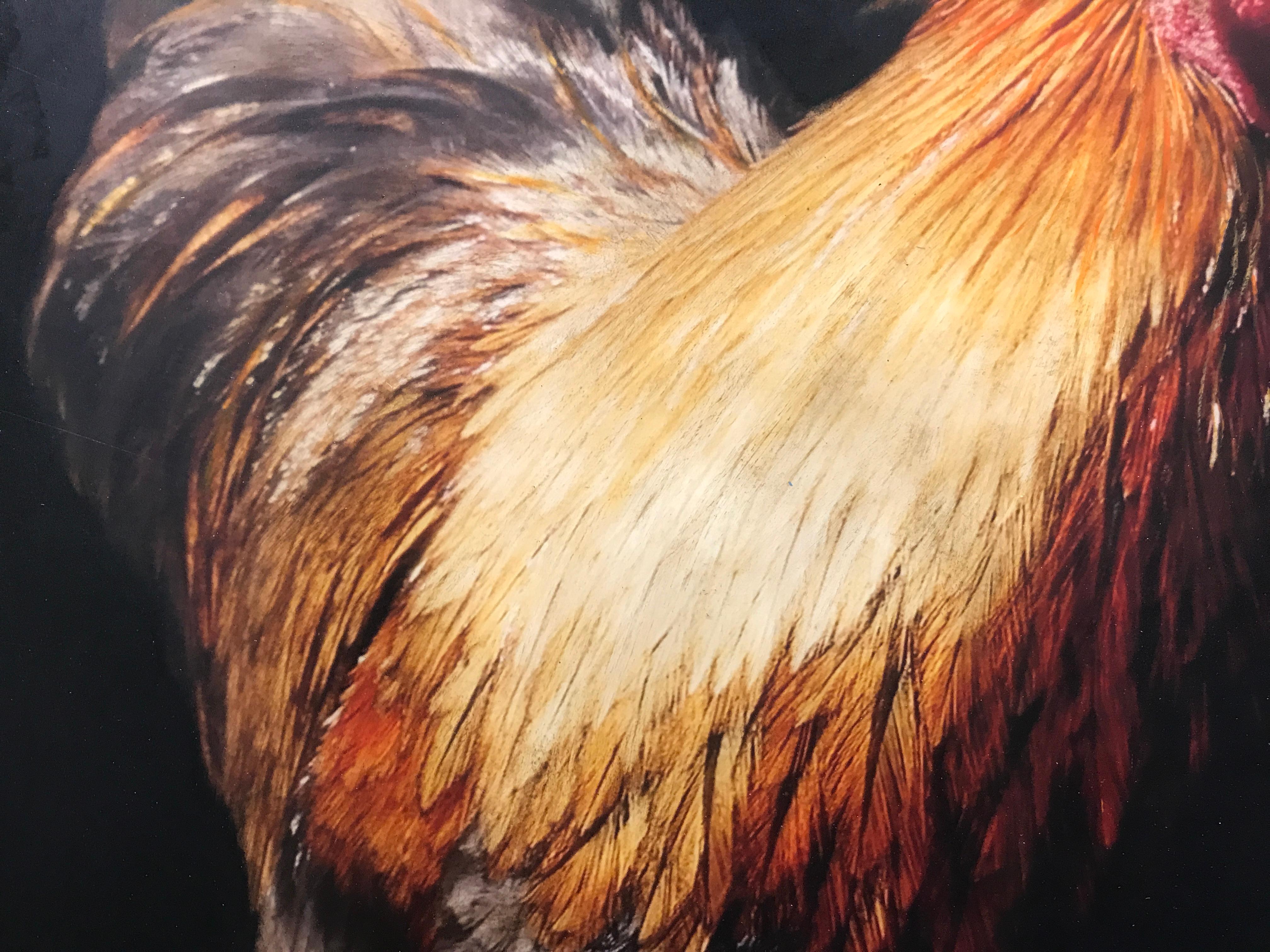 Crown and Coq by Dawne Raulet, Large Framed Contemporary Animal Painting 2