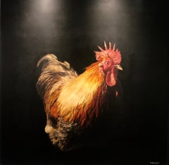 Crown and Coq by Dawne Raulet, Large Framed Contemporary Animal Painting