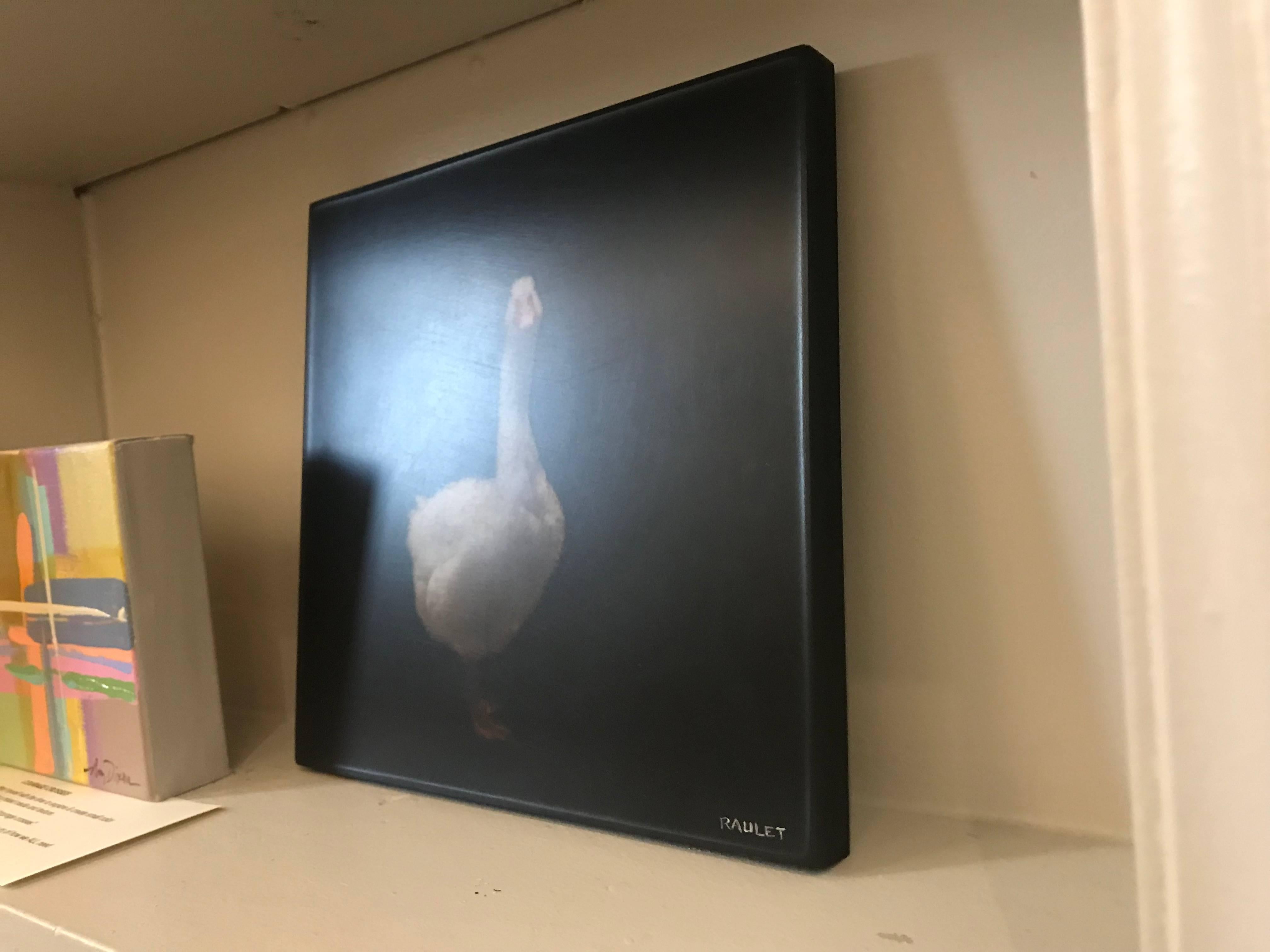 'Duck Duck Goose, Mixed Media on Board Animal Contemporary Painting - Black Figurative Painting by Dawne Raulet