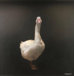 Peinture contemporaine d'animal « Duck Duck Goose »:: technique mixte sur panneau