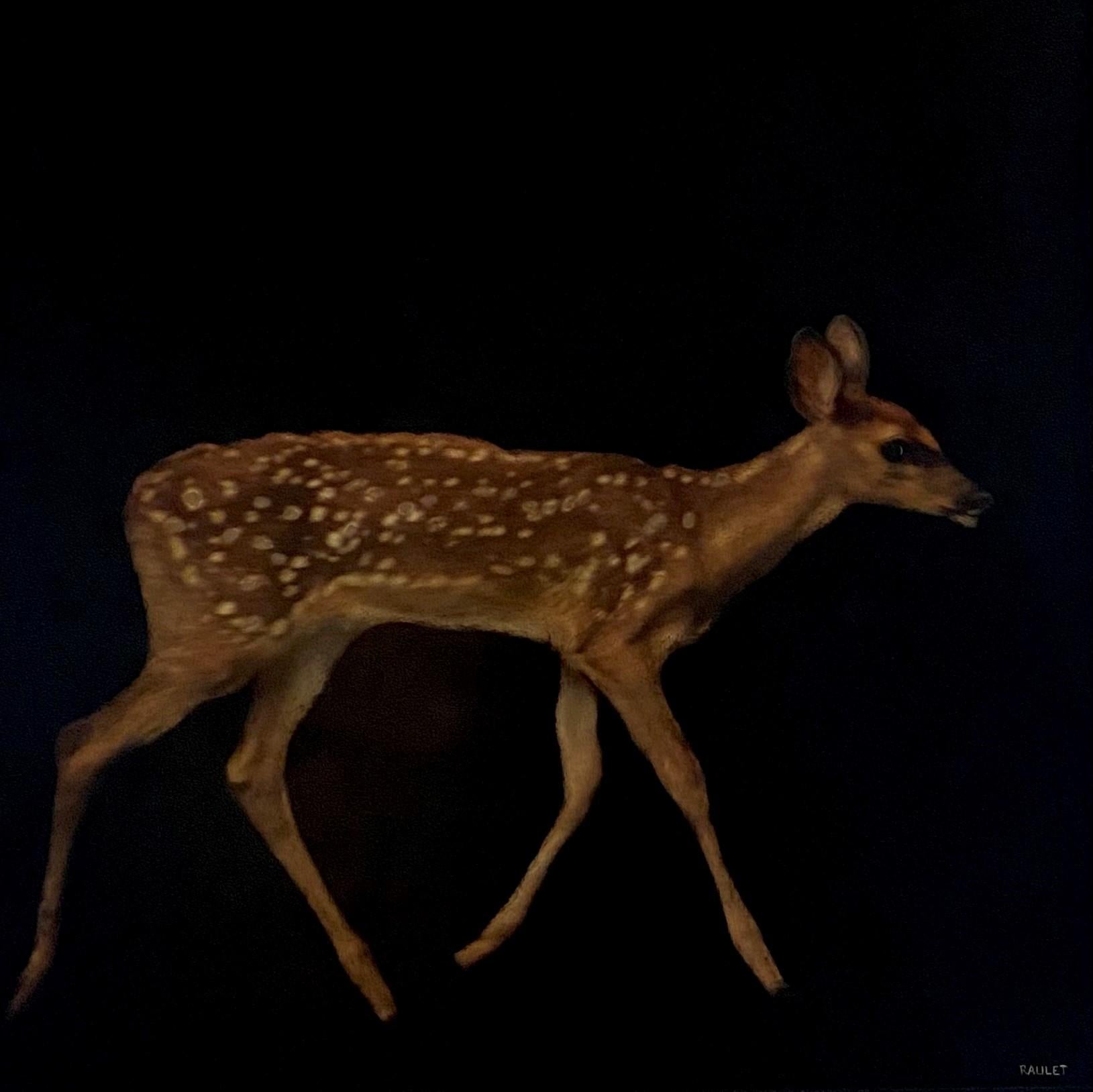 Fawning for You by Dawne Raulet Contemporary Animal Mixed Media with Black Deer