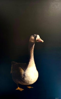 Feathered Friend by Dawne Raulet Oca contemporanea a tecnica mista, Whiting, Black