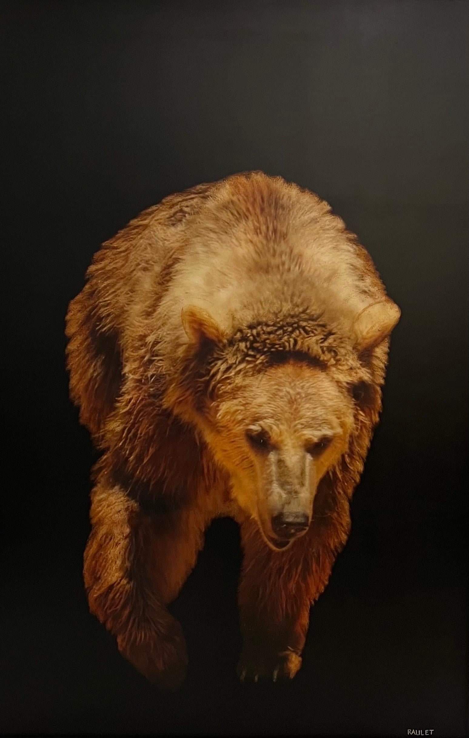 Fisher by Dawne Raulet Large Contemporary Bear Painting on Panel