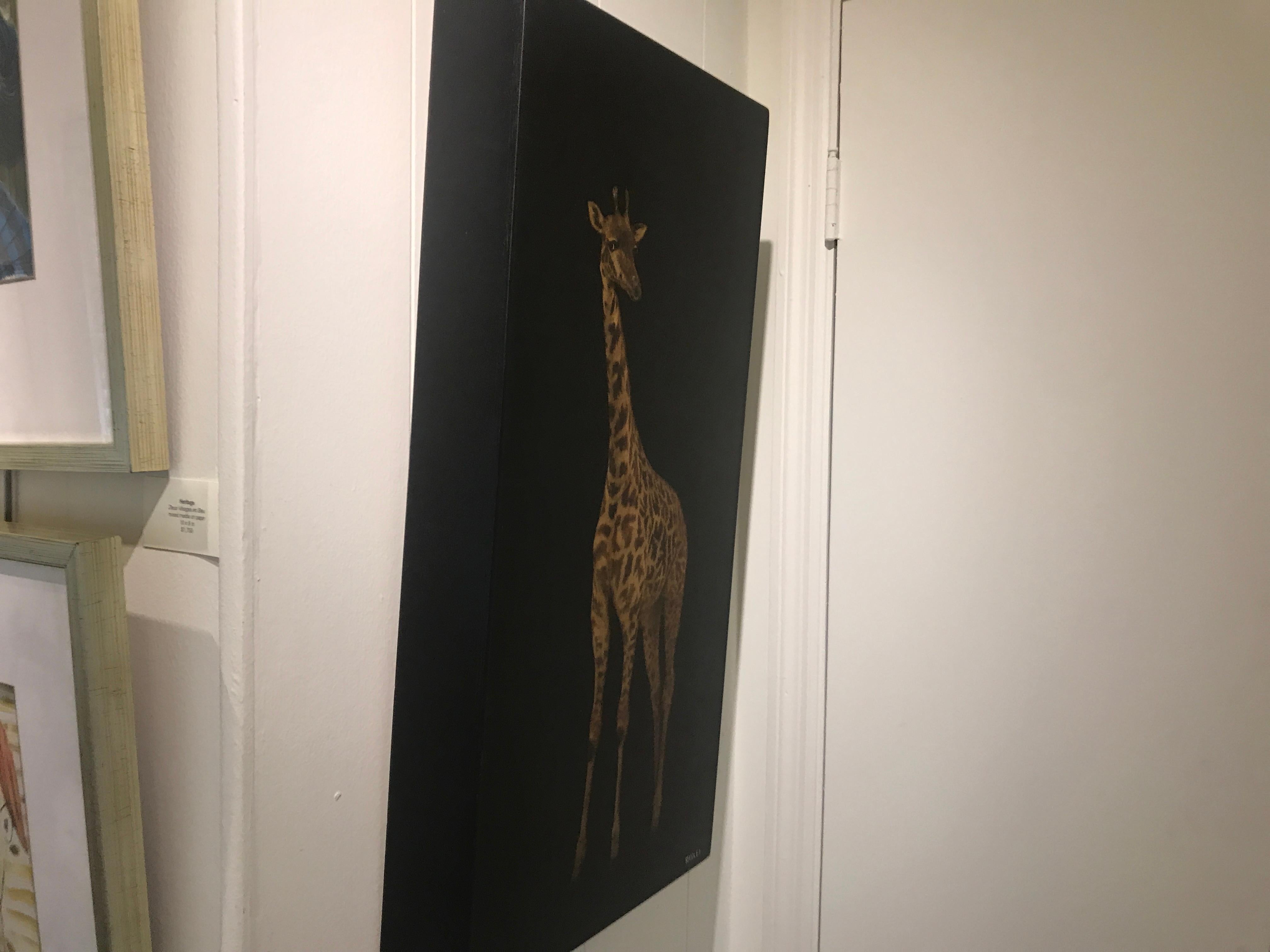 Dawne photographed this beautiful giraffe on a Safari trip in Africa last summer.  Dawne’s current body of work is made up of mixed media, wax and photography all harmonizing beautifully on the canvas and panels she paints on. She won’t tell us all