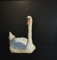 Grace in Motion von Dawne Raulet Contemporary Swan Mixed Media, Weiß, Schwarz