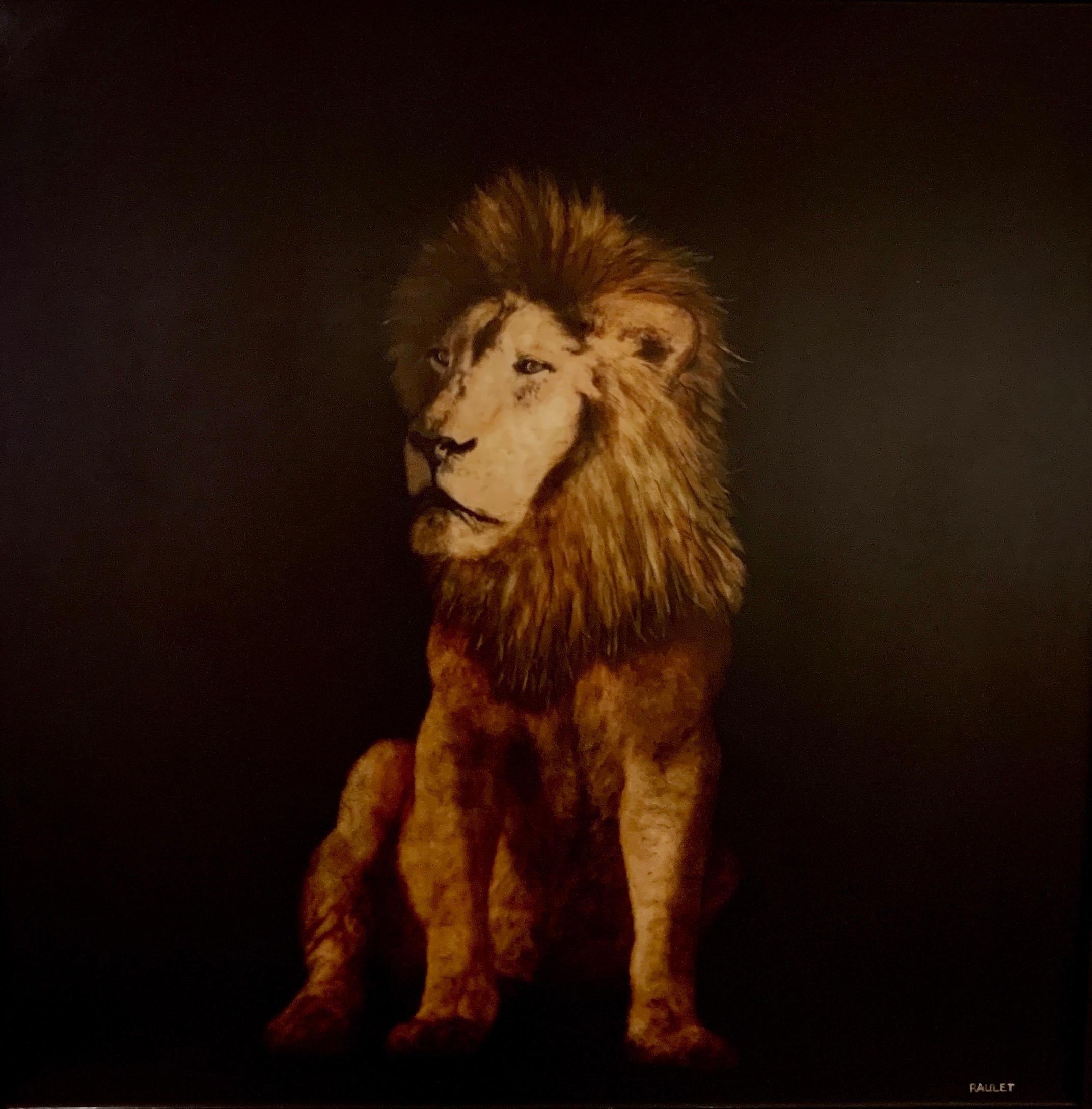 King Lion by Dawne Raulet Large Contemporary Mixed Media Animal Artwork Lion