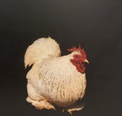 Peinture d'un grand poulet, art contemporain sur les animaux de la ferme, techniques mixtes
