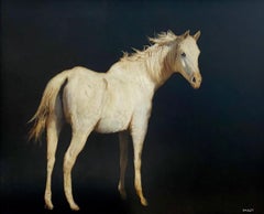 Mane Stay by Dawne Raulet Contemporary Horse Painting in White, Black