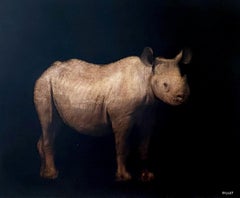 Silent Strength di Dawne Raulet Contemporary Rhino Tecnica mista su tavola