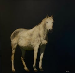Silver Springs by Dawne Raulet Petite Contemporary Mixed Media Horse Painting