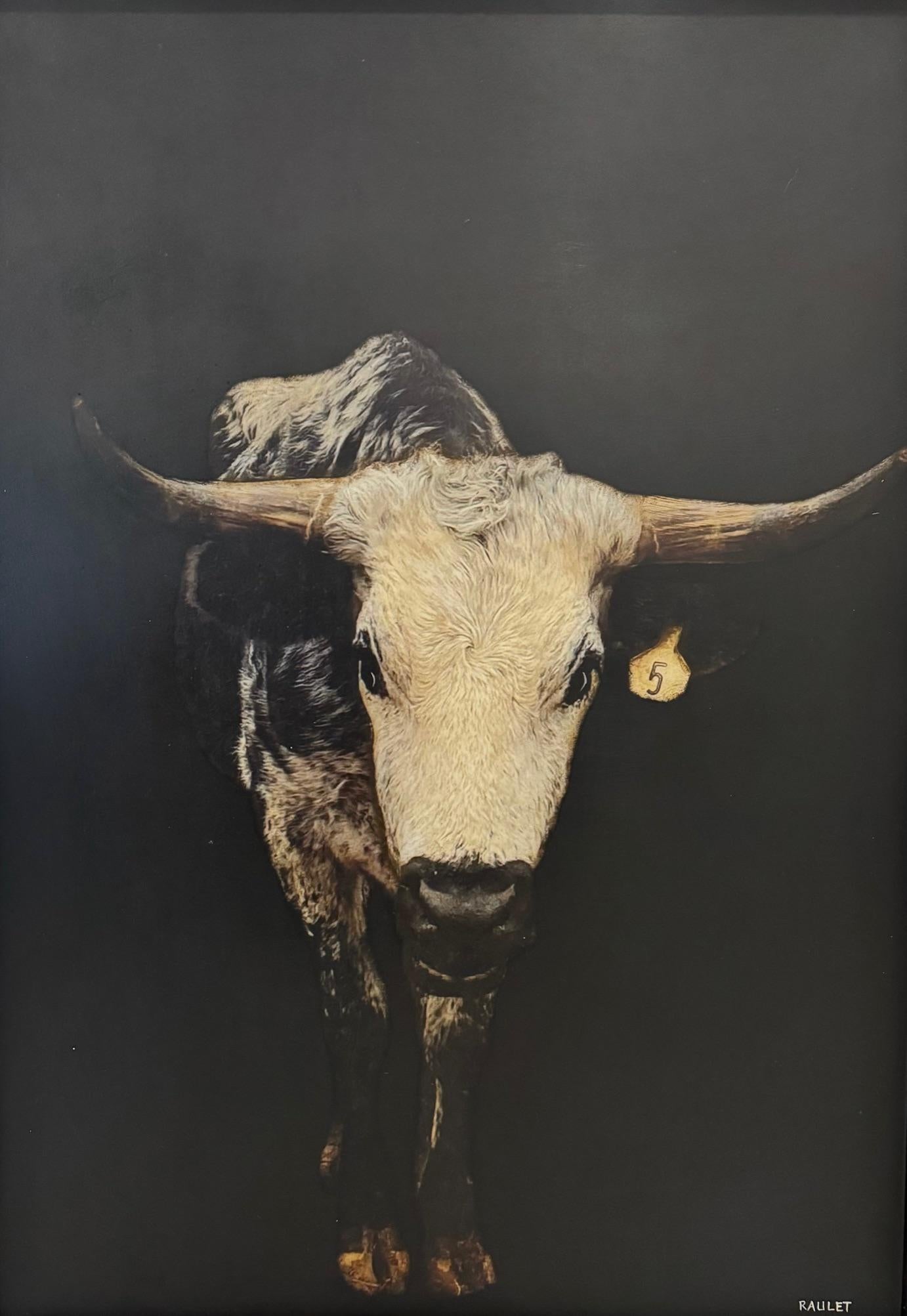 Steer Clear by Dawne Raulet Contemporary Cow Mixed Media with Black and White