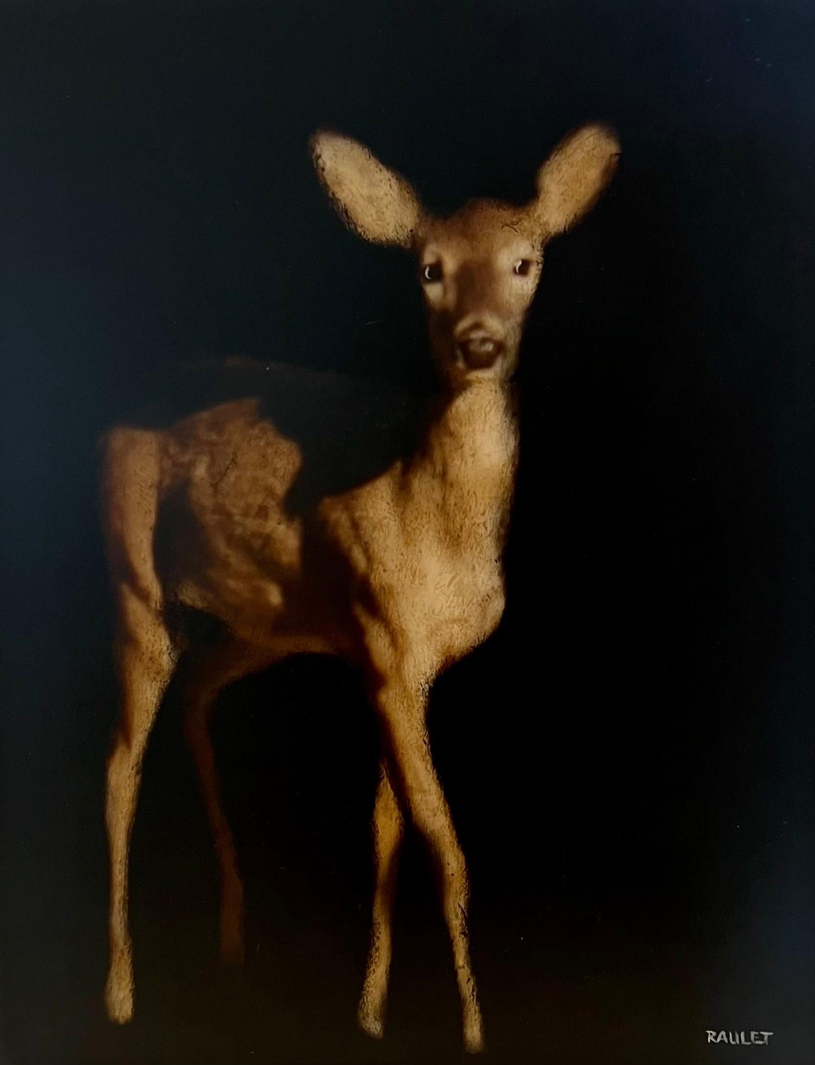 Stepping Out by Dawne Raulet Petite Contemporary Deer Painting on Panel