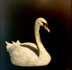 Suzanne by Dawne Raulet Contemporary Swan Painting on Panel