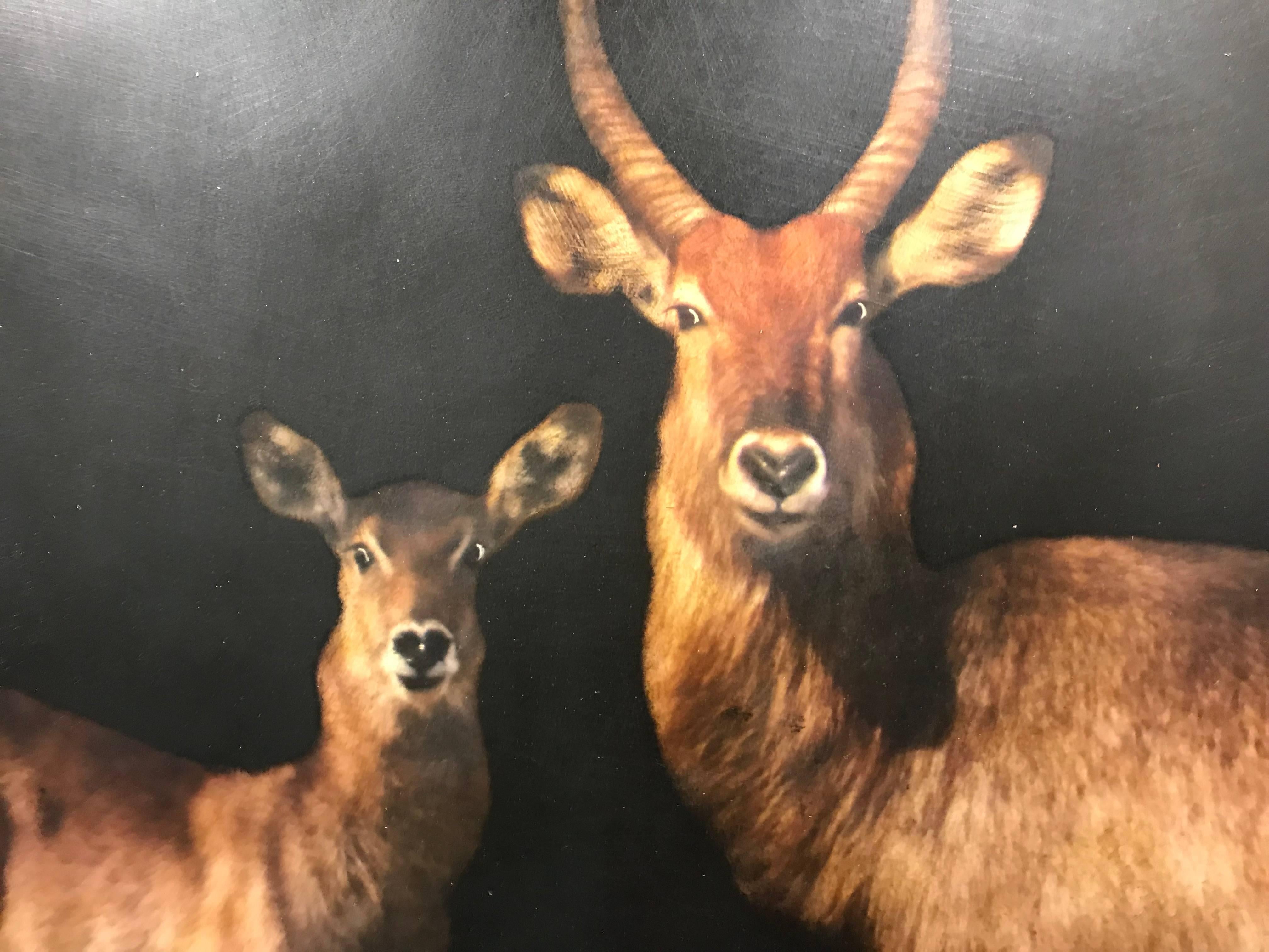 'Two's Company' Large Horizontal Waterbuck Contemporary Animal Painting 3