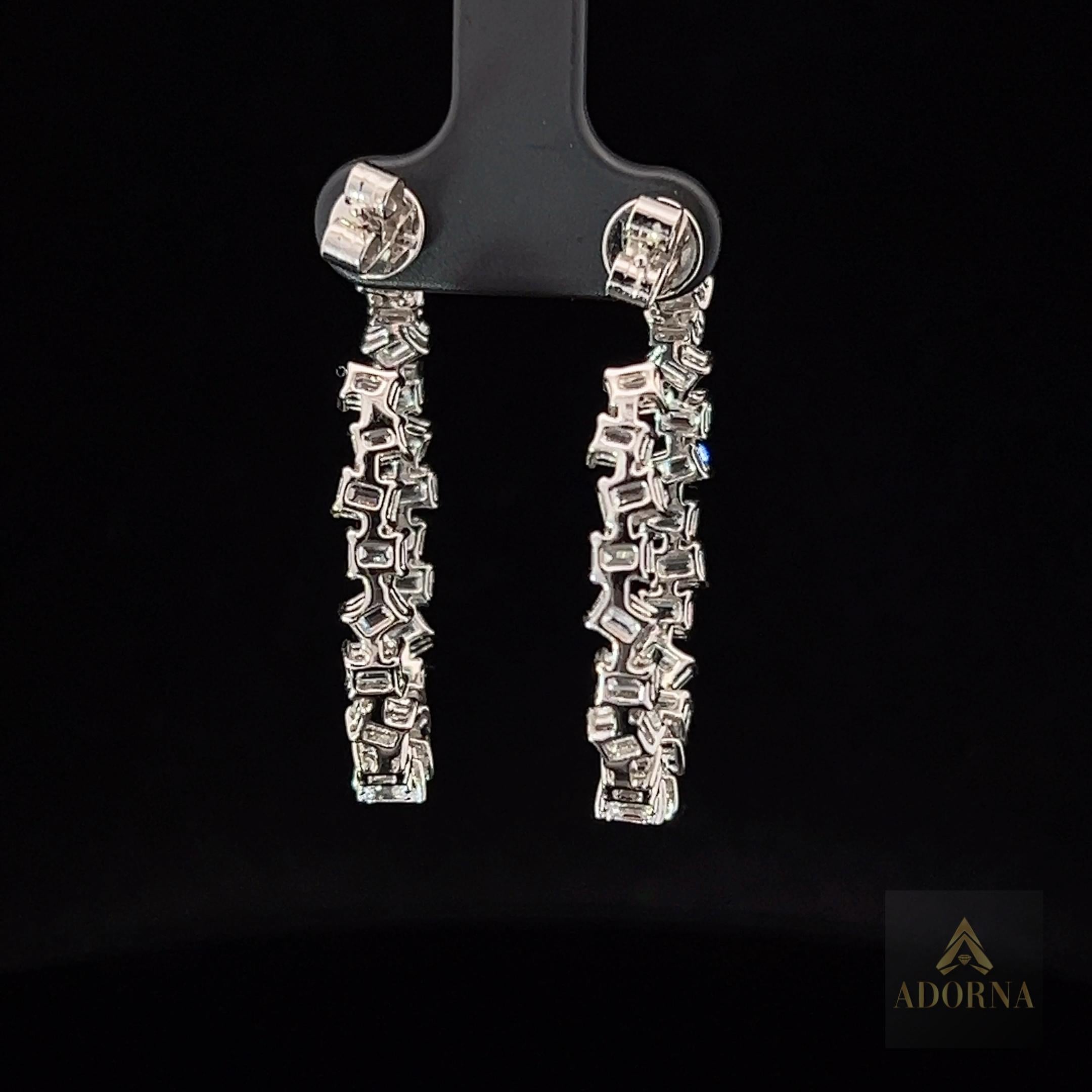 Baguette 14K White Gold Diamond Hoop Earrings For Sale 1