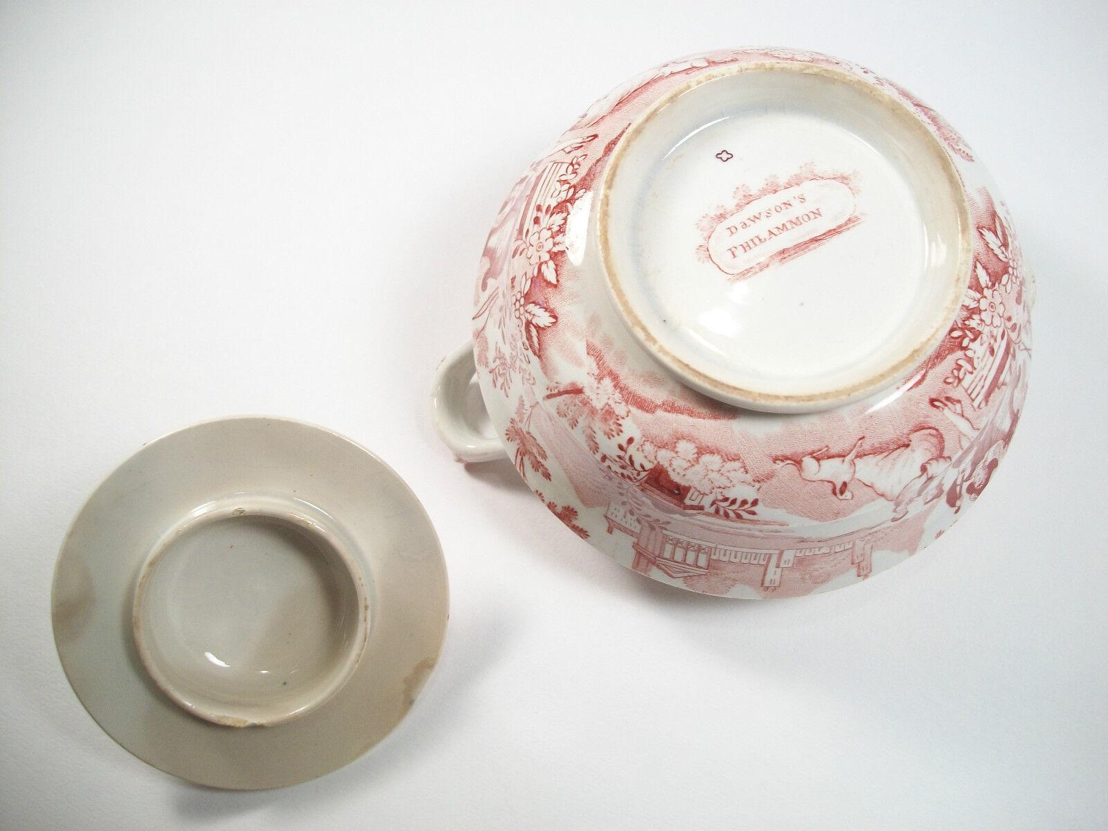 DAWSON'S - PHILAMMON - Red Transferware Sugar Bowl with Lid - UK - 19th Century For Sale 5