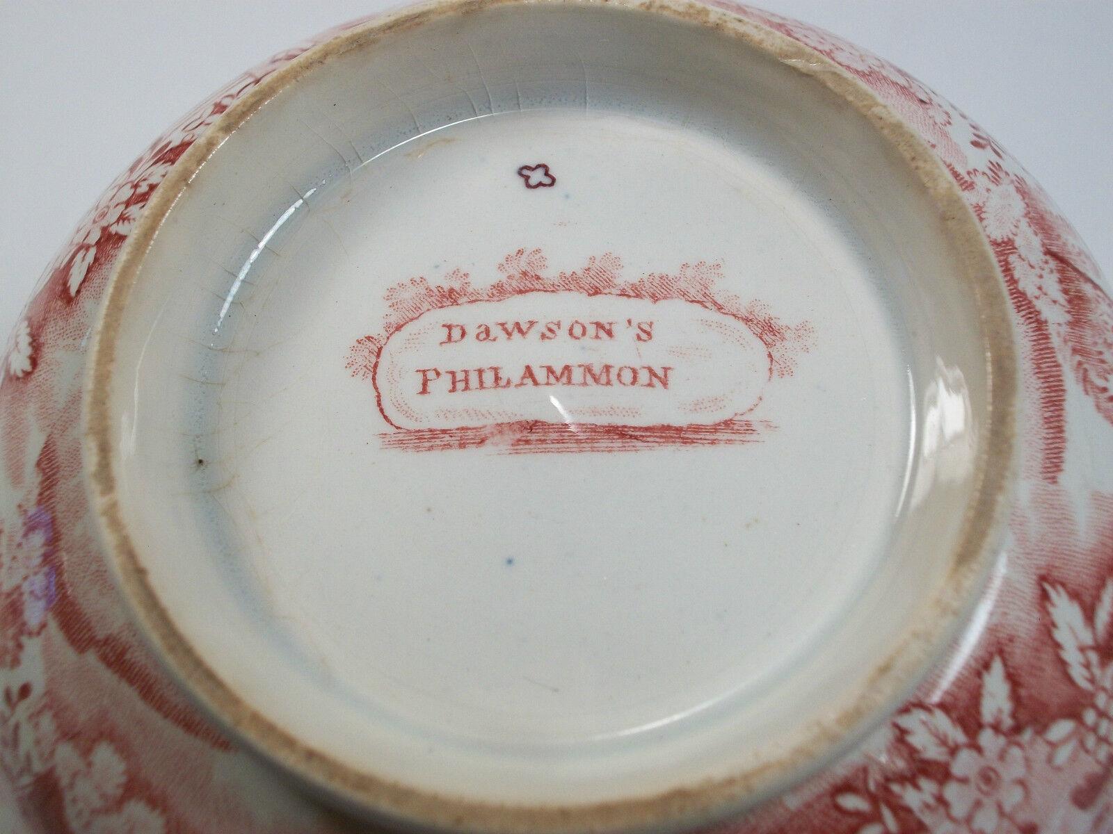 DAWSON'S - PHILAMMON - Red Transferware Sugar Bowl with Lid - UK - 19th Century For Sale 6