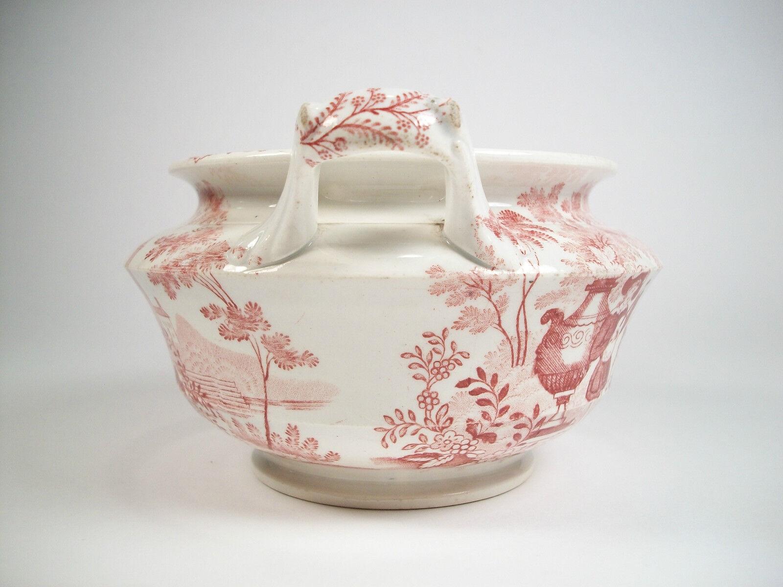 Ceramic DAWSON'S - PHILAMMON - Red Transferware Sugar Bowl with Lid - UK - 19th Century For Sale