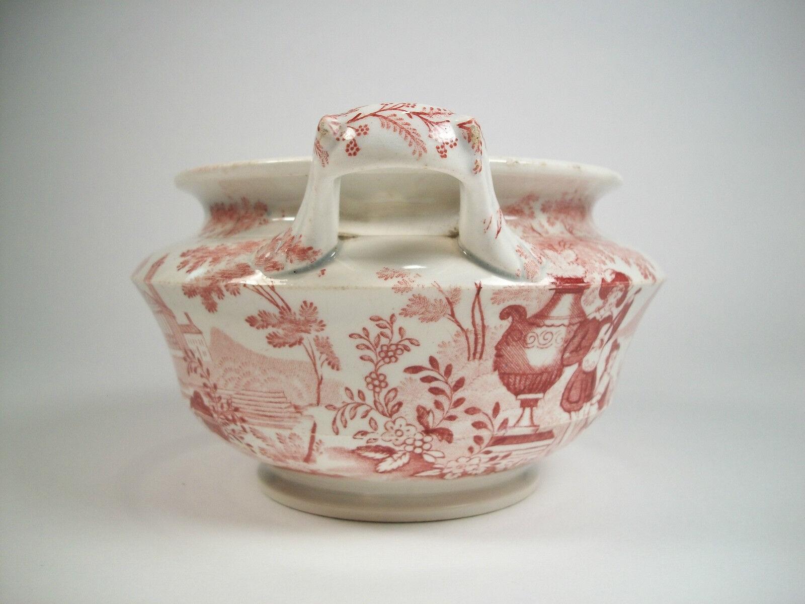 DAWSON'S - PHILAMMON - Red Transferware Sugar Bowl with Lid - UK - 19th Century For Sale 2