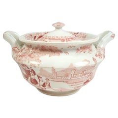 DAWSON'S - PHILAMMON - Red Transferware Sugar Bowl with Lid - UK - 19th Century