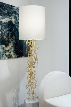 DAX FLOOR LAMP - Hand Twisted Modern Gold Leaf Floor Lamp w/ Carrara Marble Base