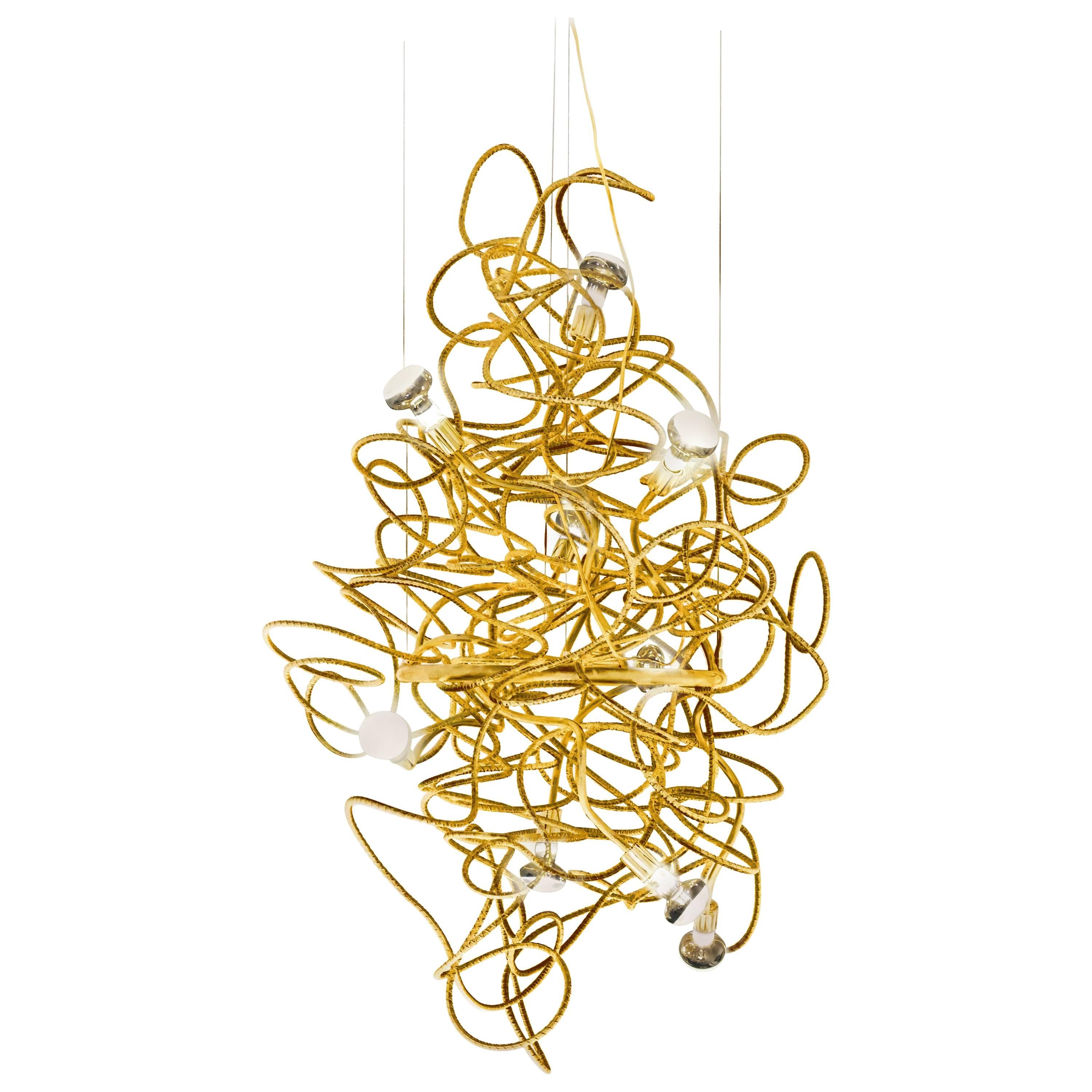 DAX VERTICAL CHANDELIER - Modern Gold Leafed Sculptural Rebar Lighting Design