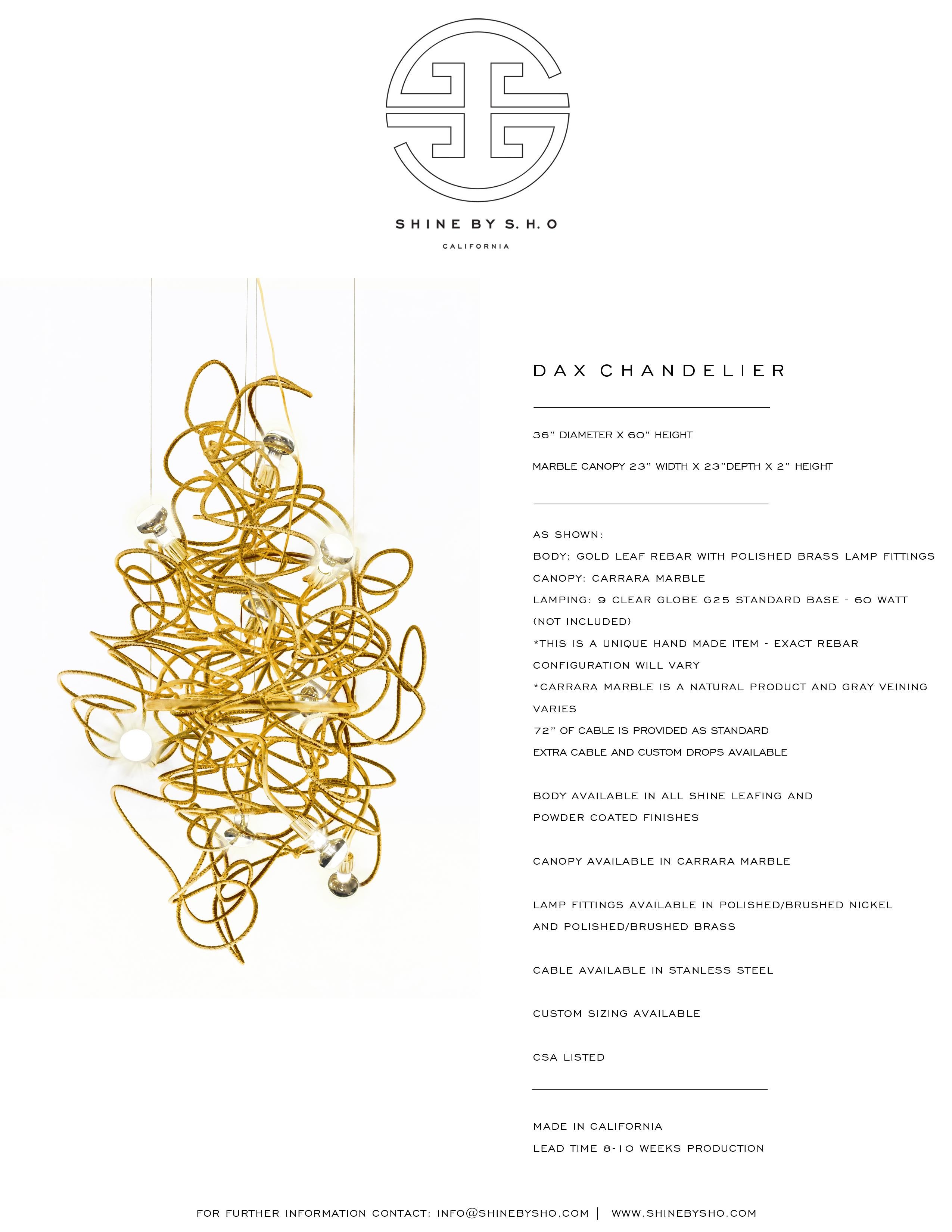 DAX VERTICAL CHANDELIER – modernes skulpturales Rebar-Beleuchtungsdesign aus Goldleder (21. Jahrhundert und zeitgenössisch) im Angebot