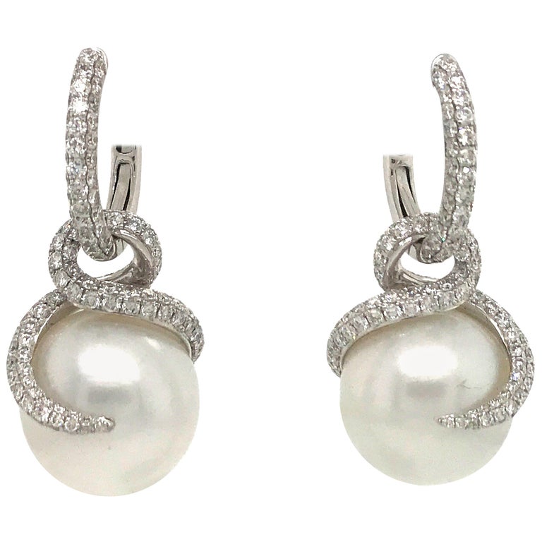 Day and Night Diamond Pearl Flame/Hoop Earrings 3.98 Carat 18 Karat ...