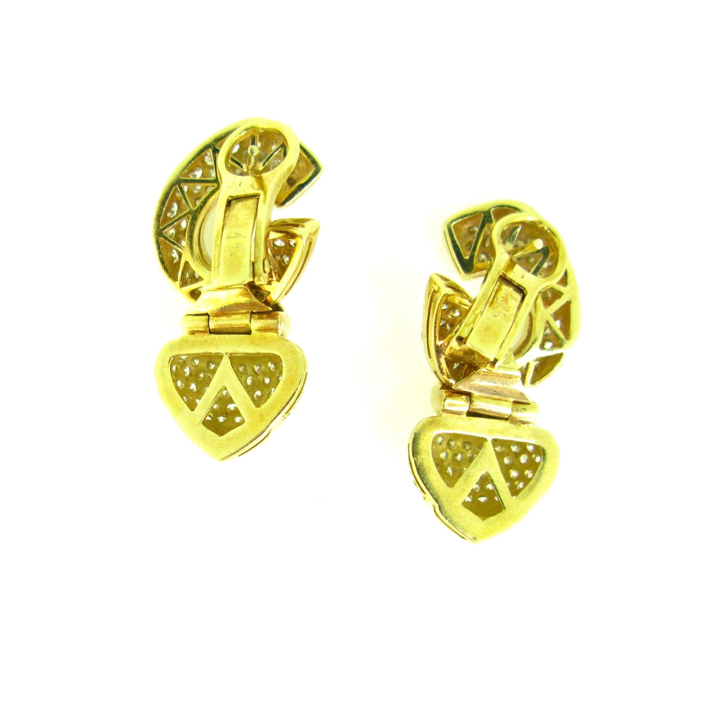 Modern Day and Night Diamonds Yellow Gold Earrings Clips