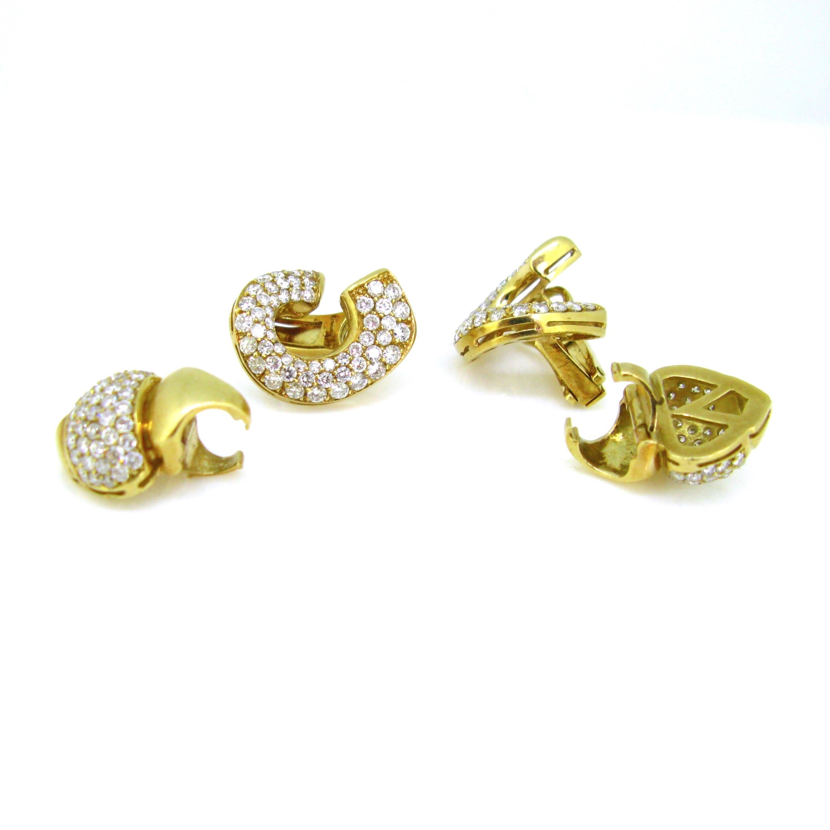 Round Cut Day and Night Diamonds Yellow Gold Earrings Clips