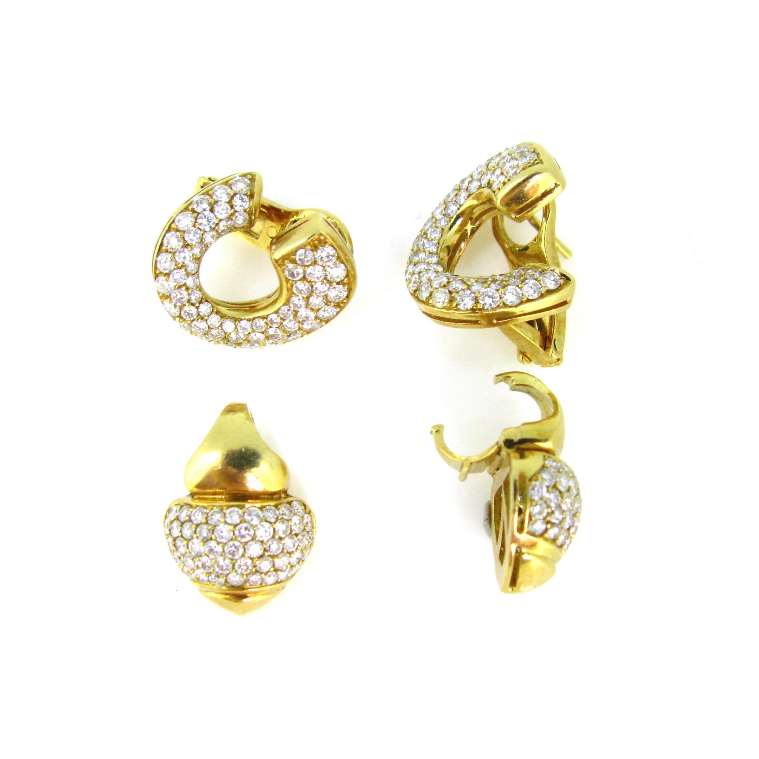 Day and Night Diamonds Yellow Gold Earrings Clips In Good Condition In London, GB