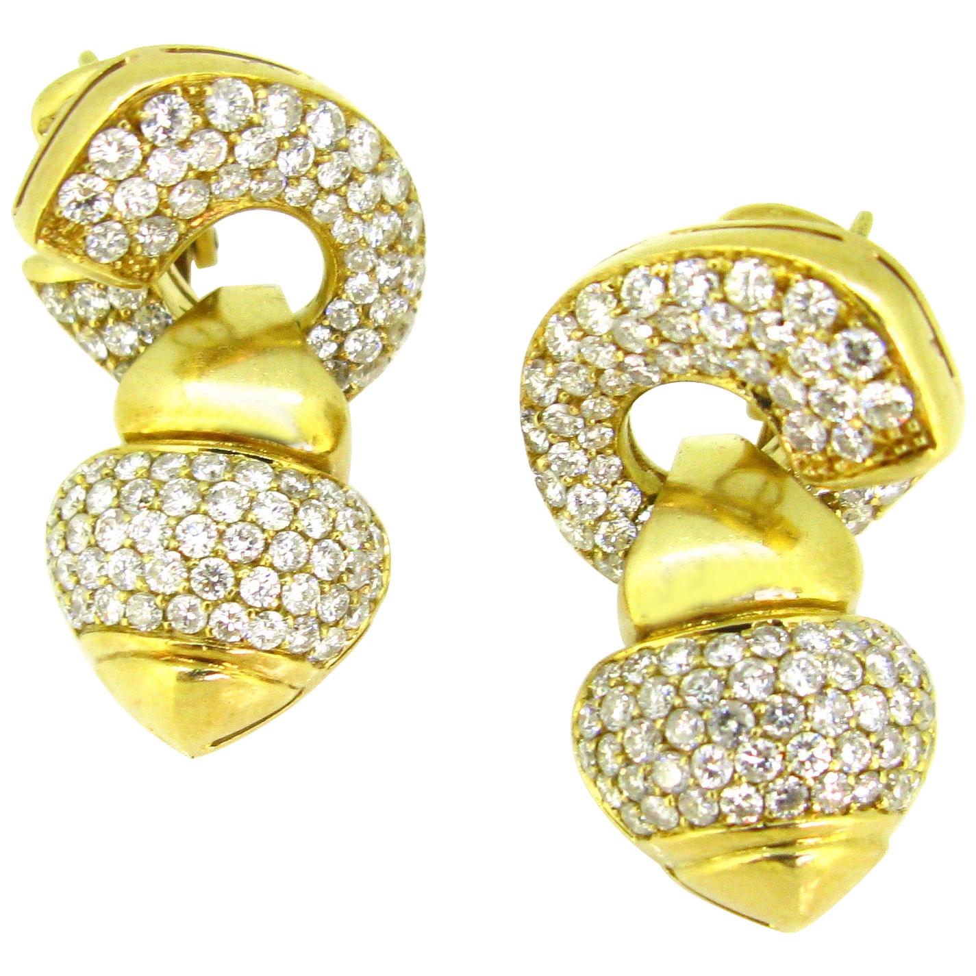 Day and Night Diamonds Yellow Gold Earrings Clips