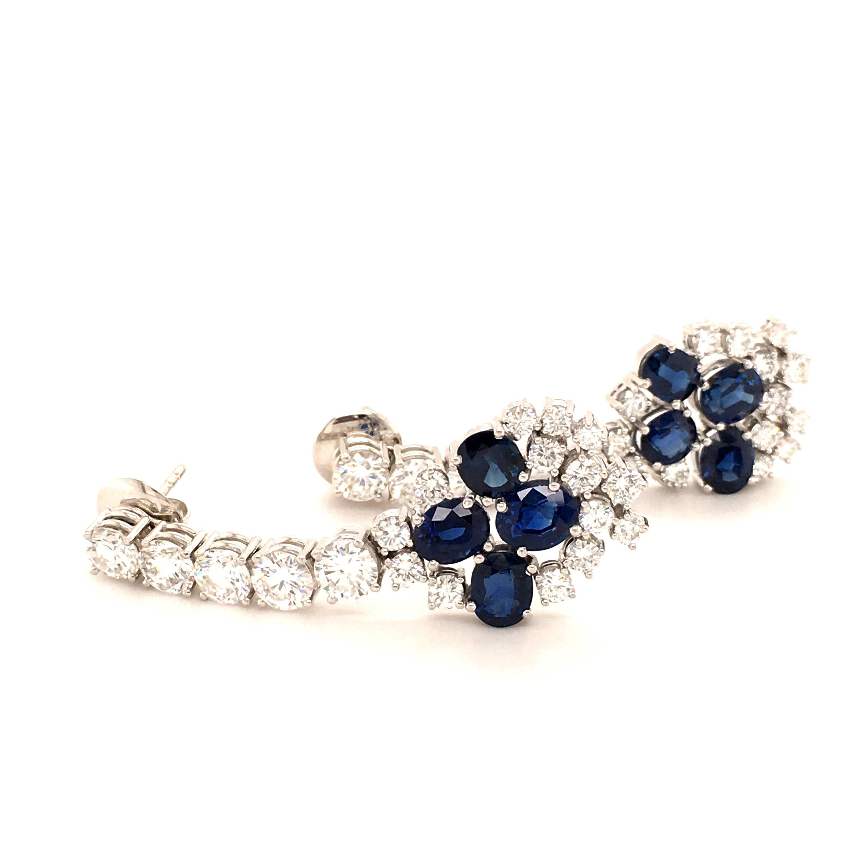 Day and Night Earstuds with Sapphires and Diamonds in 18 Karat White Gold For Sale 5