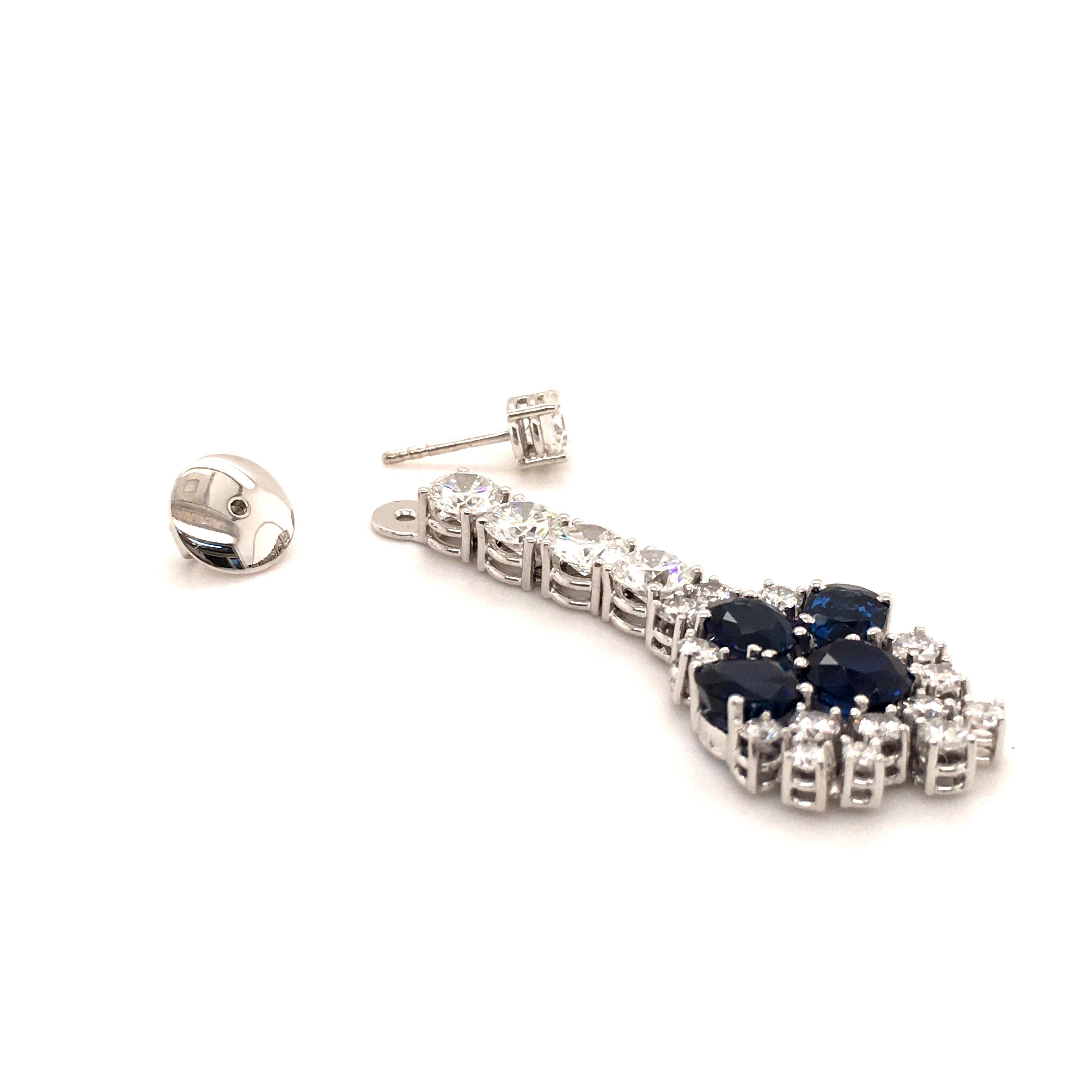 Day and Night Earstuds with Sapphires and Diamonds in 18 Karat White Gold For Sale 1