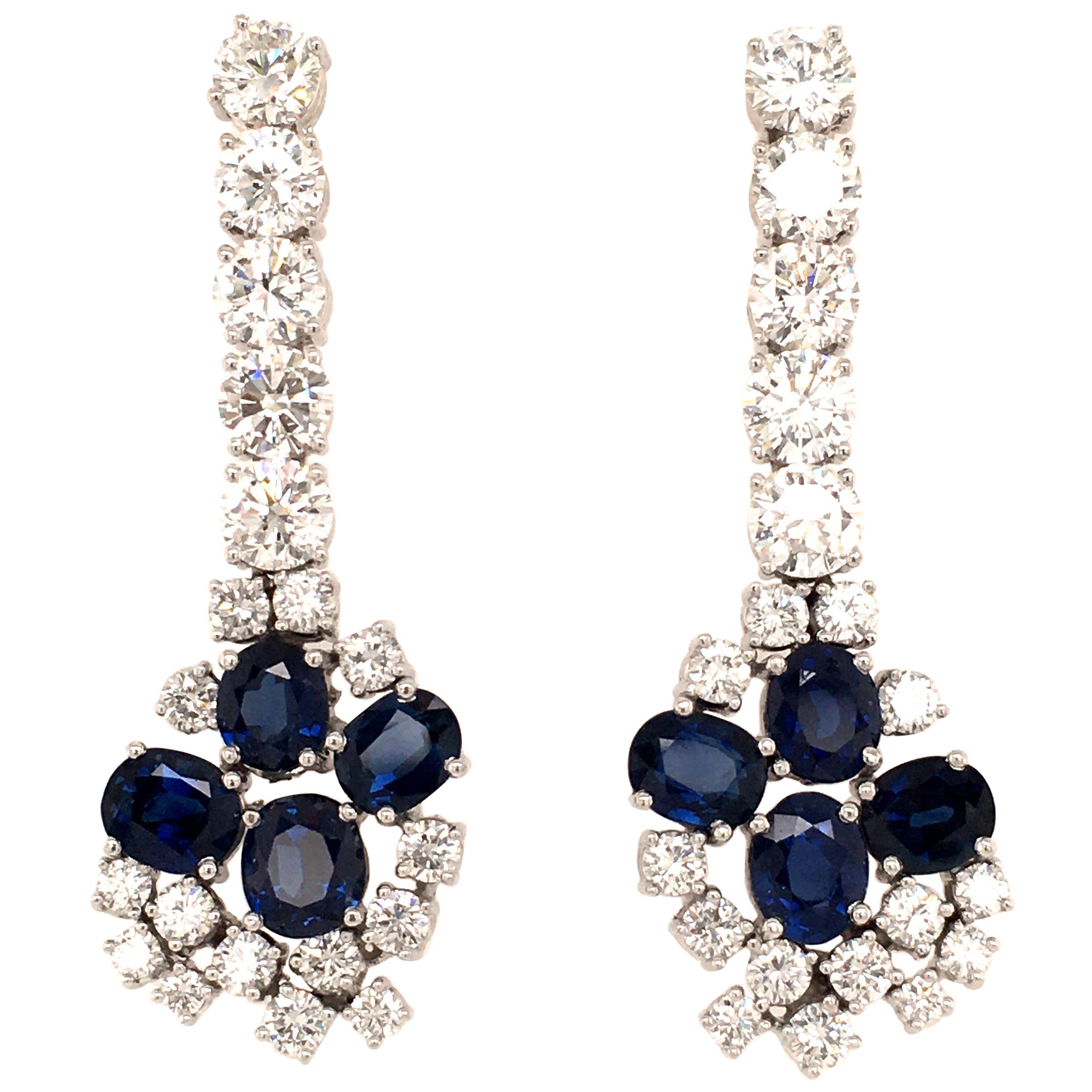 Day and Night Earstuds with Sapphires and Diamonds in 18 Karat White Gold For Sale