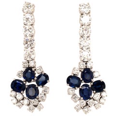 Boucles d'oreilles jour et nuit en or blanc 18 carats avec saphirs et diamants