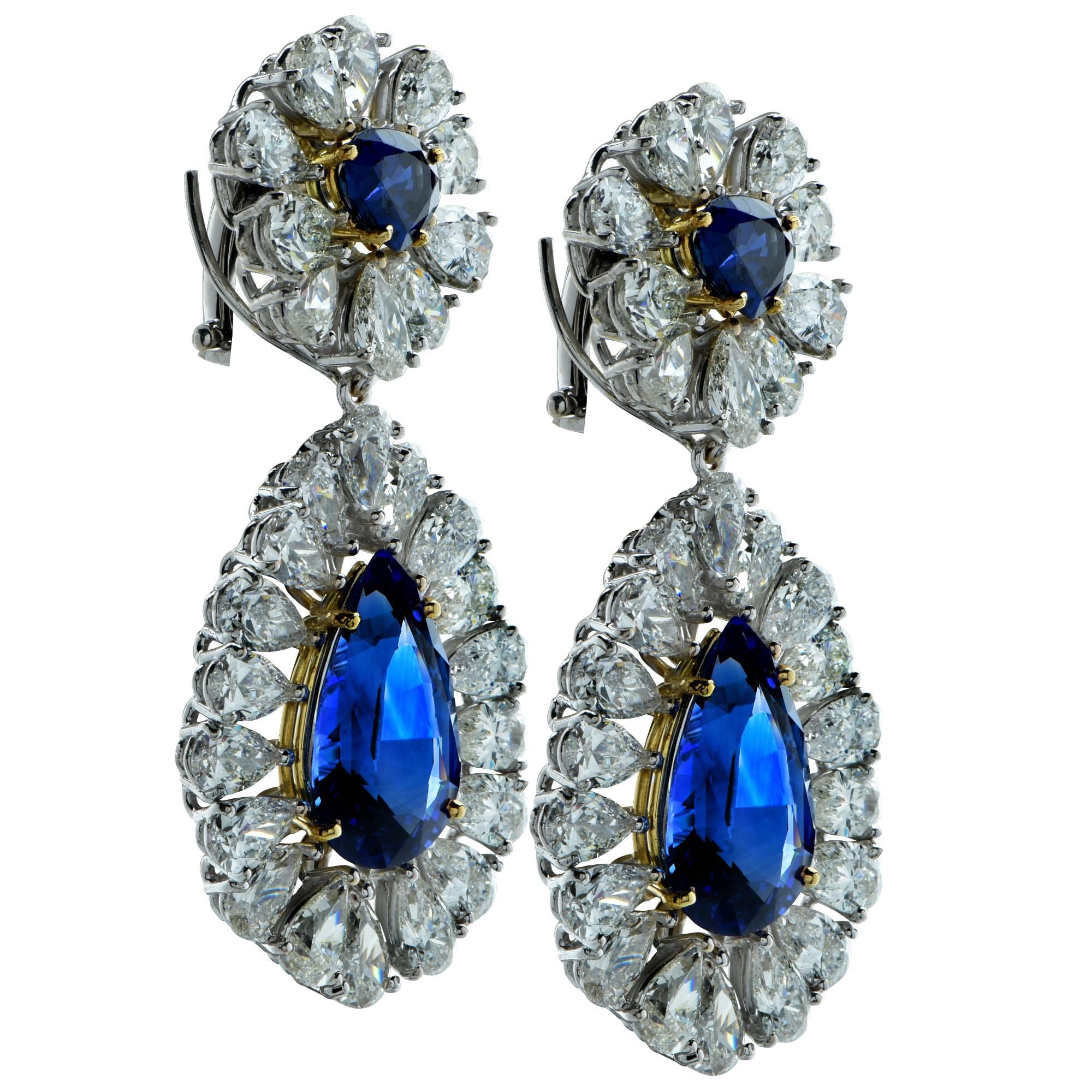 Modern Day and Night Sapphire Diamond Dangle Earrings
