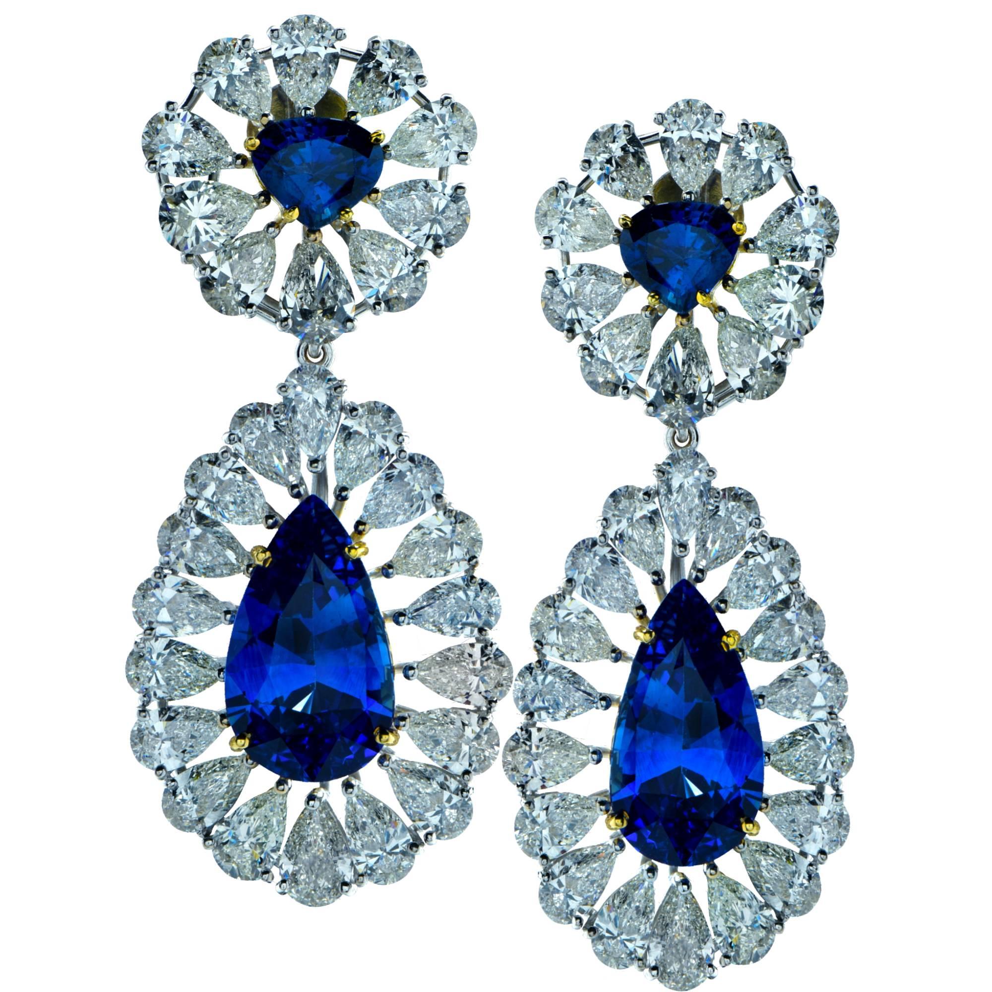 Day and Night Sapphire Diamond Dangle Earrings