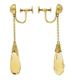 Day & Clark Victorian Citrine 14 Karat Gold Faceted Drop Screwback Earrings