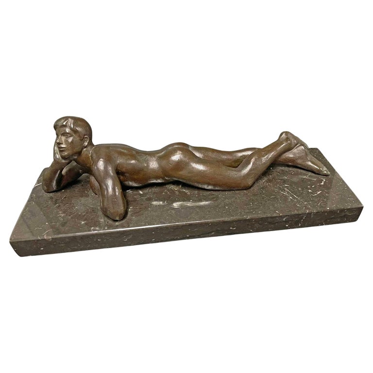 "Day Dream," Highly Rare Bronze Sculpture of Male Nude by Hancock, 1938 For Sale