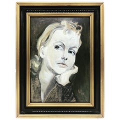 Greta Garbo Oil on Board by an Unknown Artist Dated 1931 and Signed RO