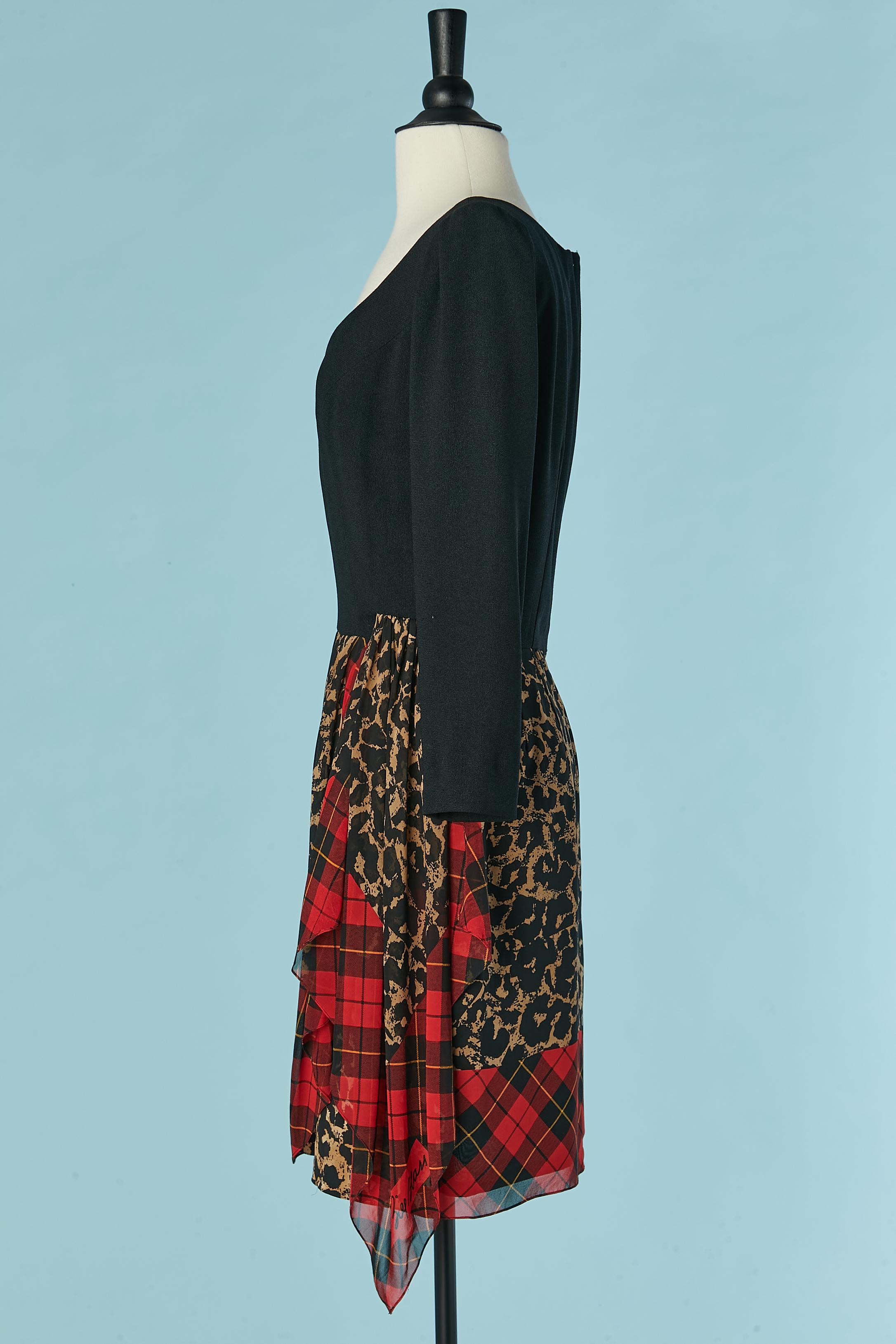 Women's Day dress in black crêpe and silk printed chiffon bottom Bill BLASS Dress For Sale