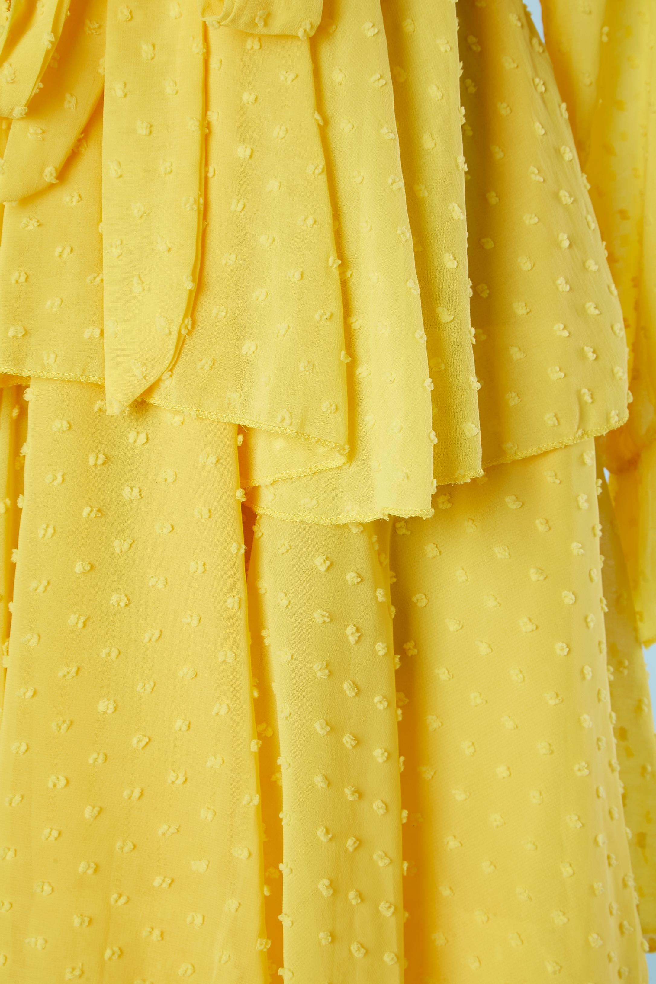 Yellow Day dress in yellow plumetis with belt and ruffles For Sale