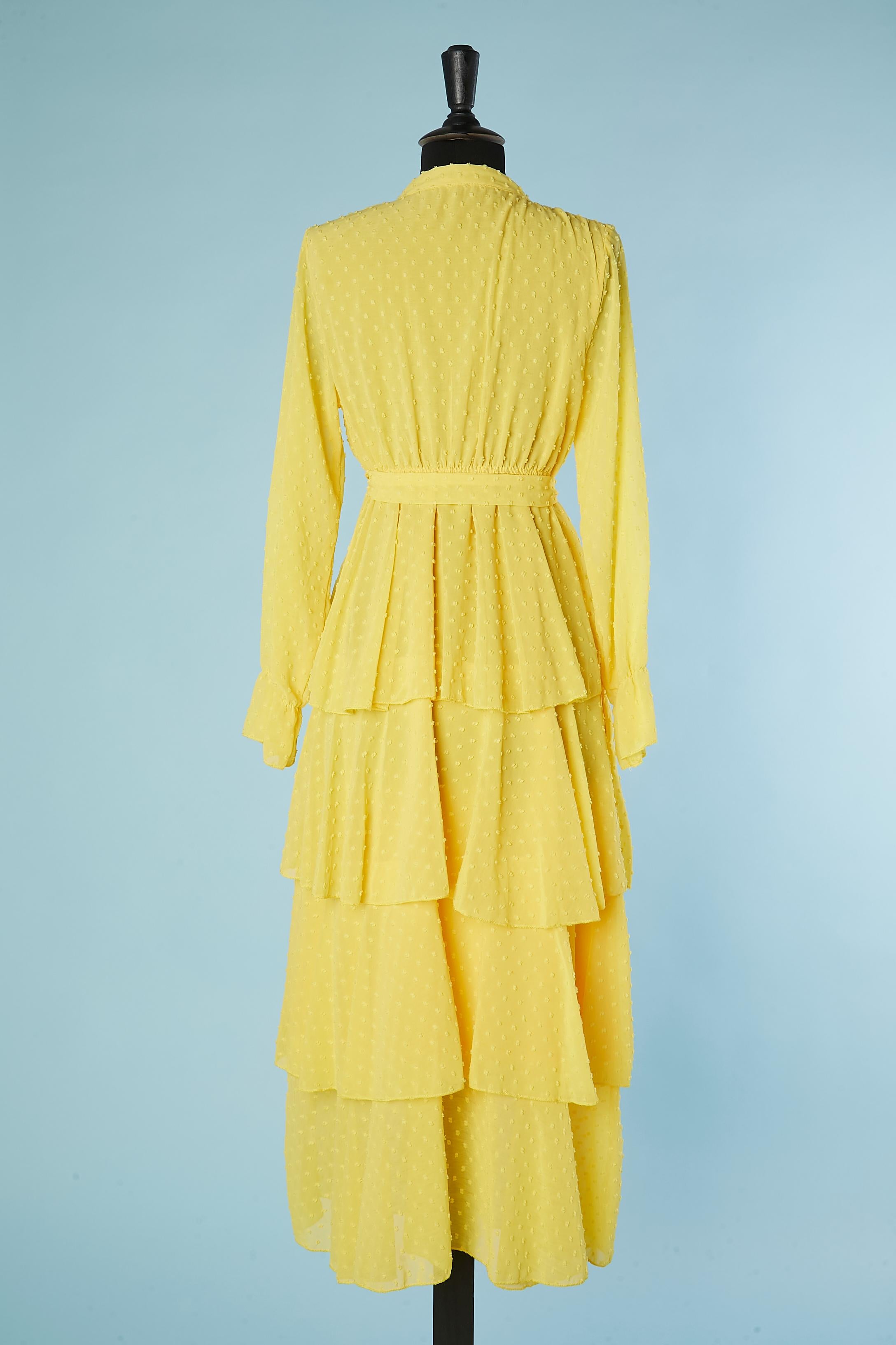 Women's Day dress in yellow plumetis with belt and ruffles For Sale