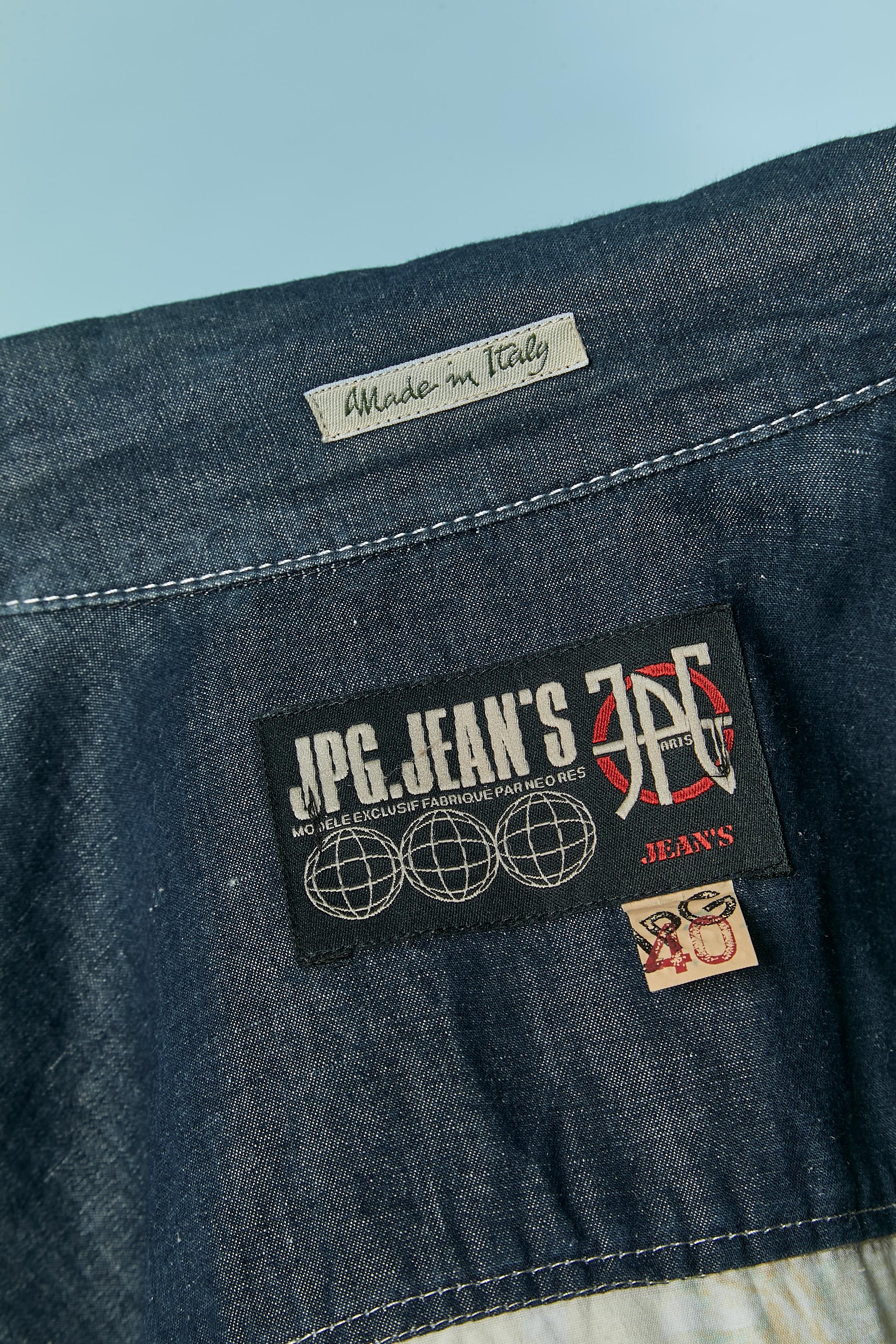 Abito da giorno in denim e tessuto stampato a fiori Jean Paul Gaultier Jeans in vendita 5