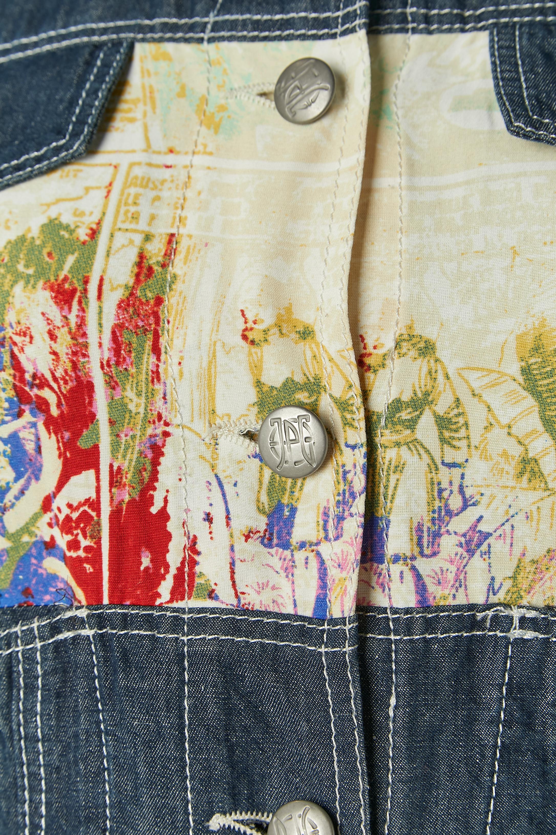 Nero Abito da giorno in denim e tessuto stampato a fiori Jean Paul Gaultier Jeans in vendita