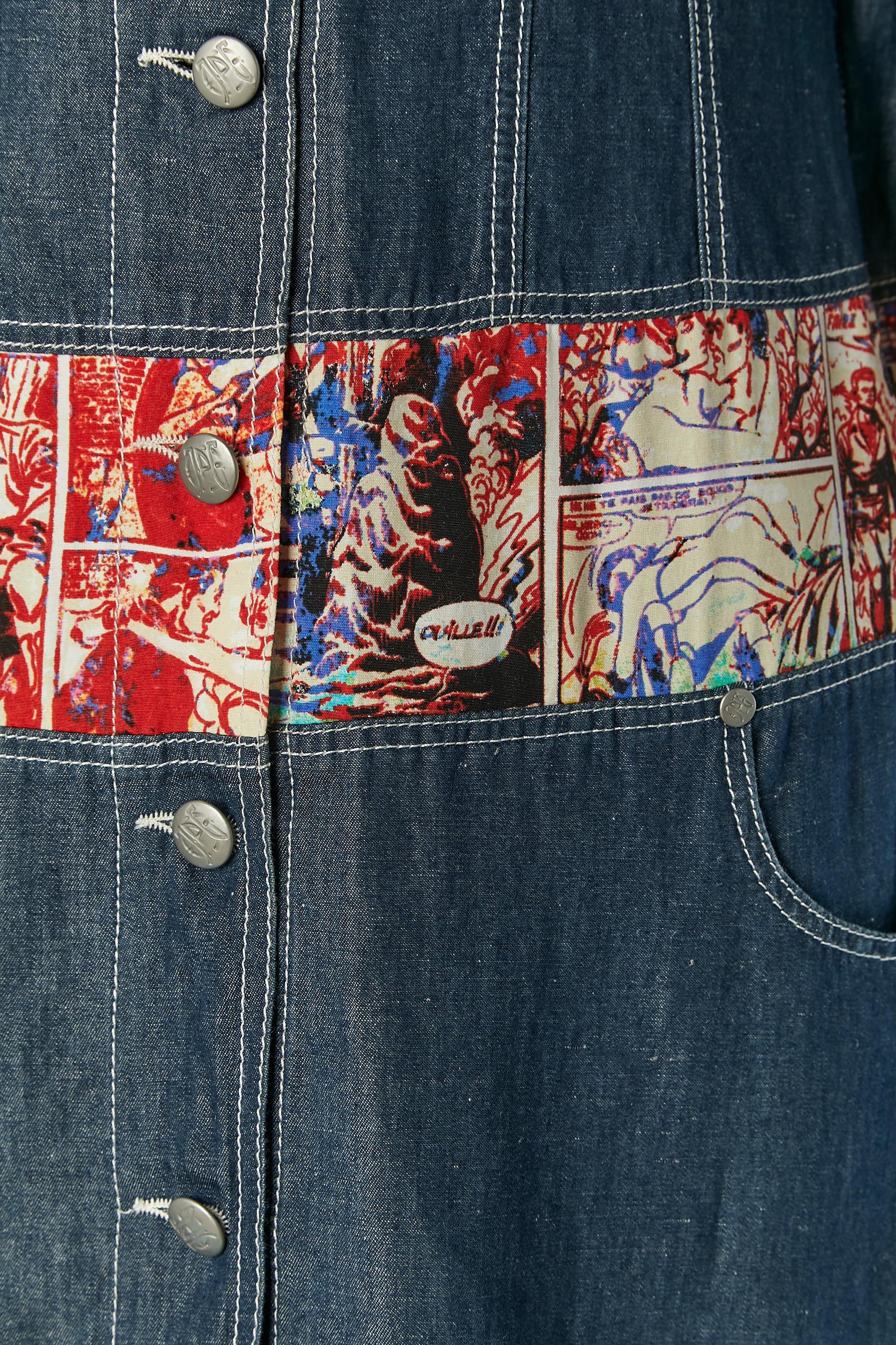Abito da giorno in denim e tessuto stampato a fiori Jean Paul Gaultier Jeans In condizioni ottime in vendita a Saint-Ouen-Sur-Seine, FR
