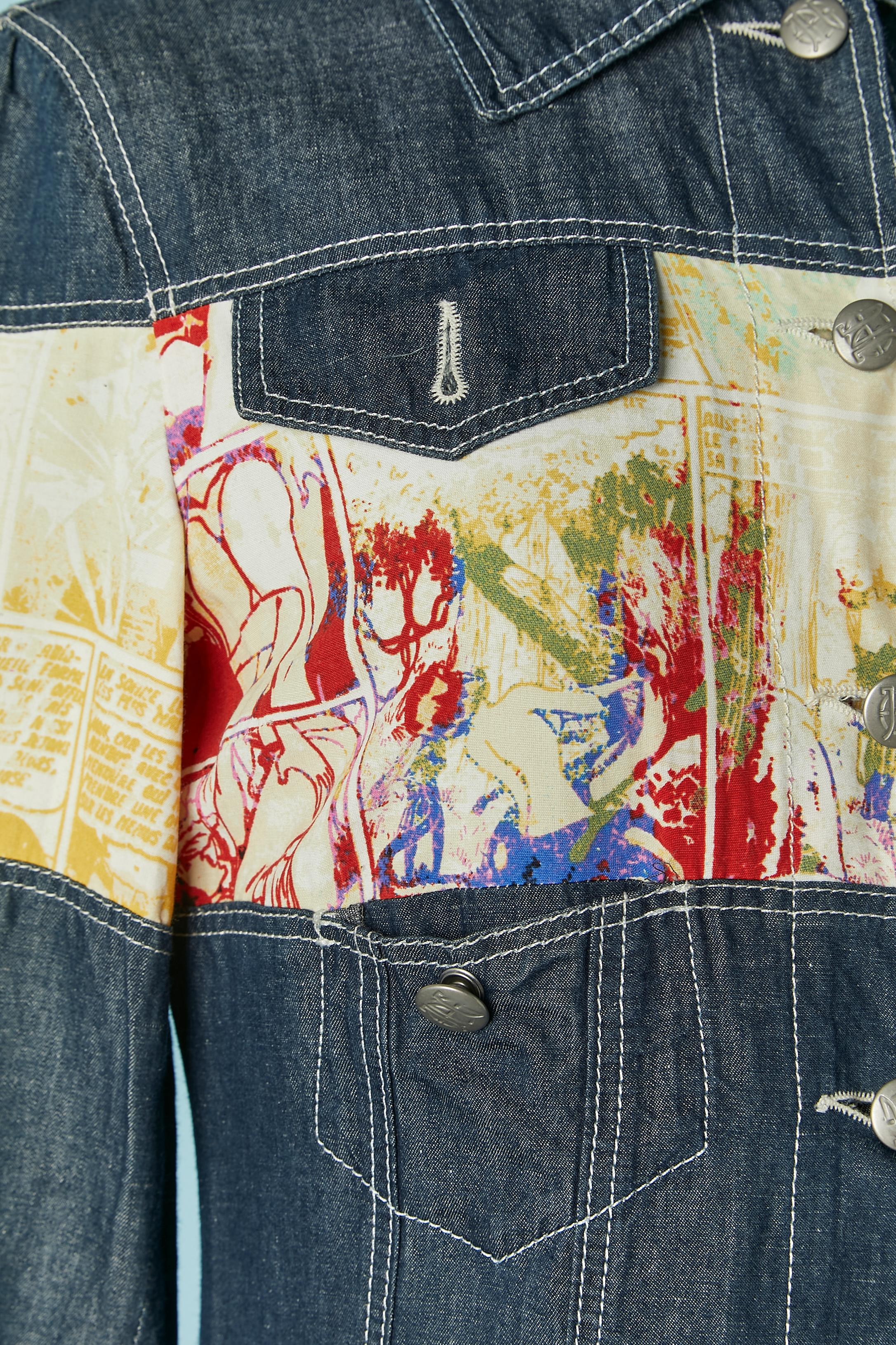 Donna Abito da giorno in denim e tessuto stampato a fiori Jean Paul Gaultier Jeans in vendita